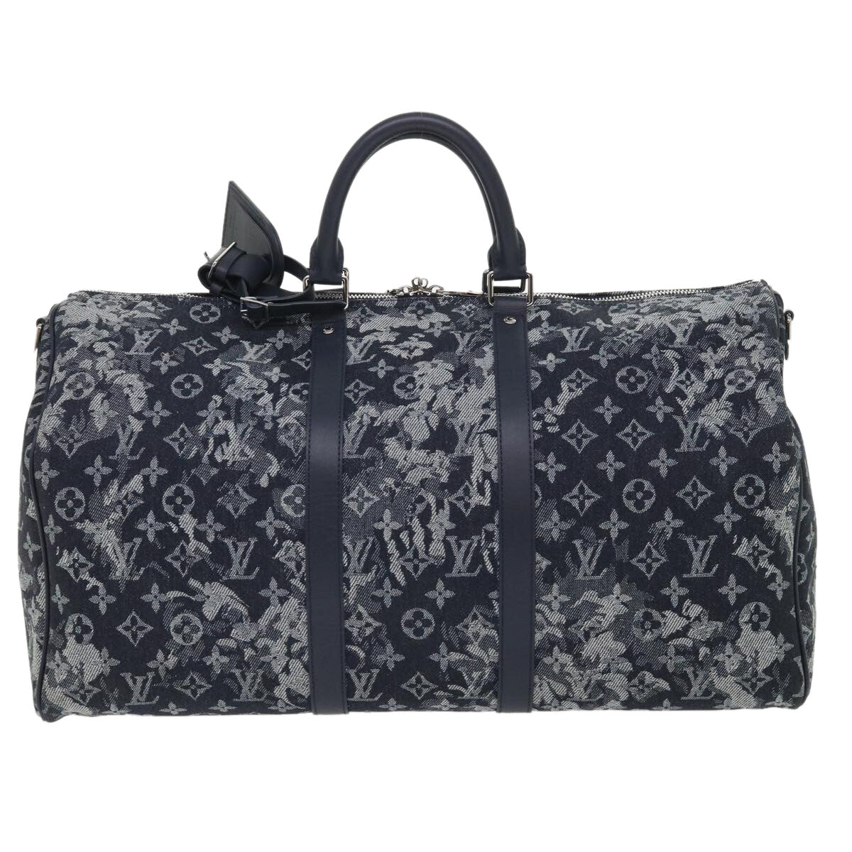 Louis Vuitton Keepall Bandouliere Monogram Tapestry Canvas Navy Canvas Bag (Pre-Owned)