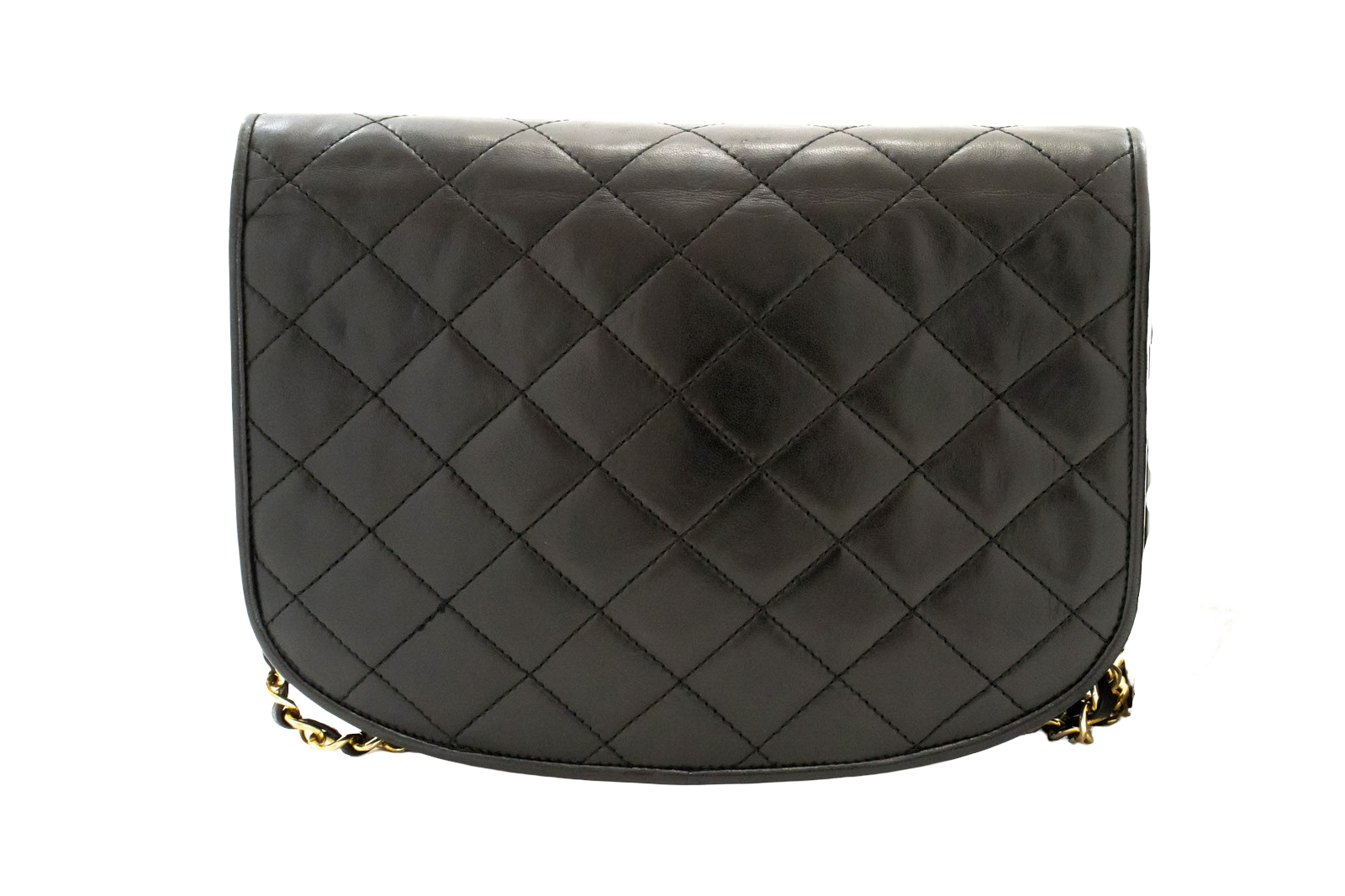 Chanel Vintage Round Flap Quilted Lambskin Black Leather Shoulder Bag Bag (Pre-Owned)