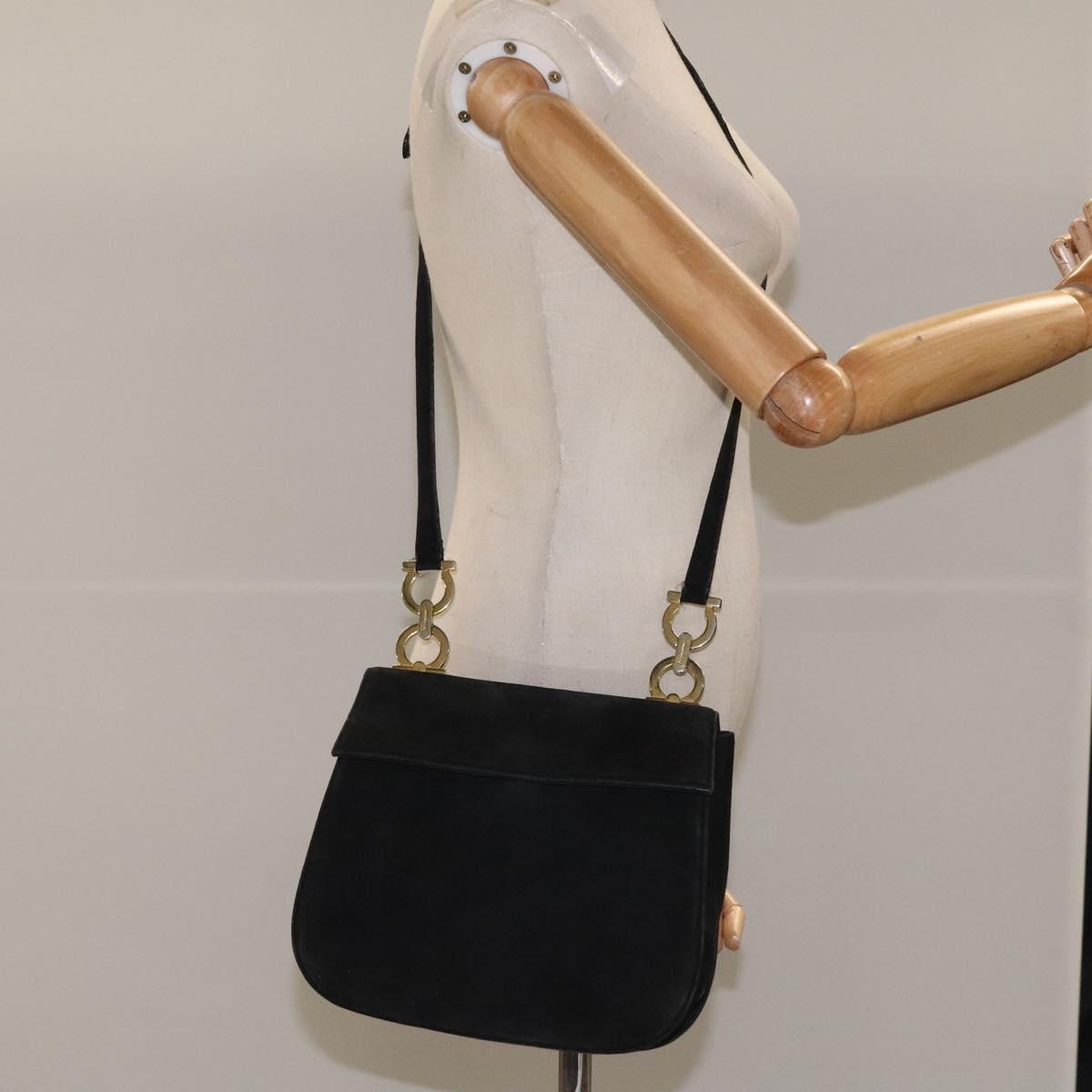 Salvatore Ferragamo Gancini Black Suede Shoulder Bag (Pre-Owned)
