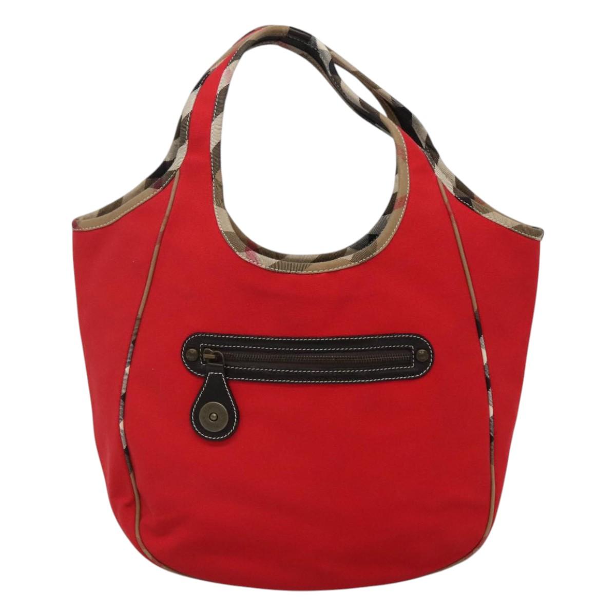 Burberry Nova Check Red Canvas Tote Bag (Pre-Owned)