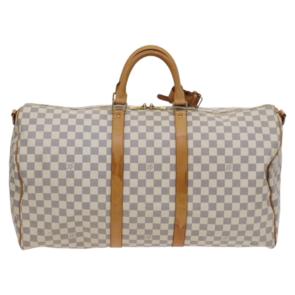 Louis Vuitton Keepall Bandouliere 55 White Canvas Travel Bag (Pre-Owned)