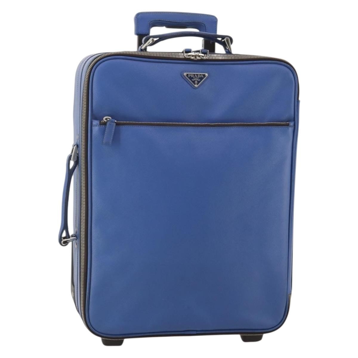 Prada Travel Saffiano Leather Blue Leather Travel Bag Bag (Pre-Owned)