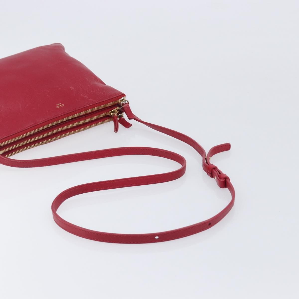Celine Trio Leather Red Leather Crossbody Bag Bag (Pre-Owned)