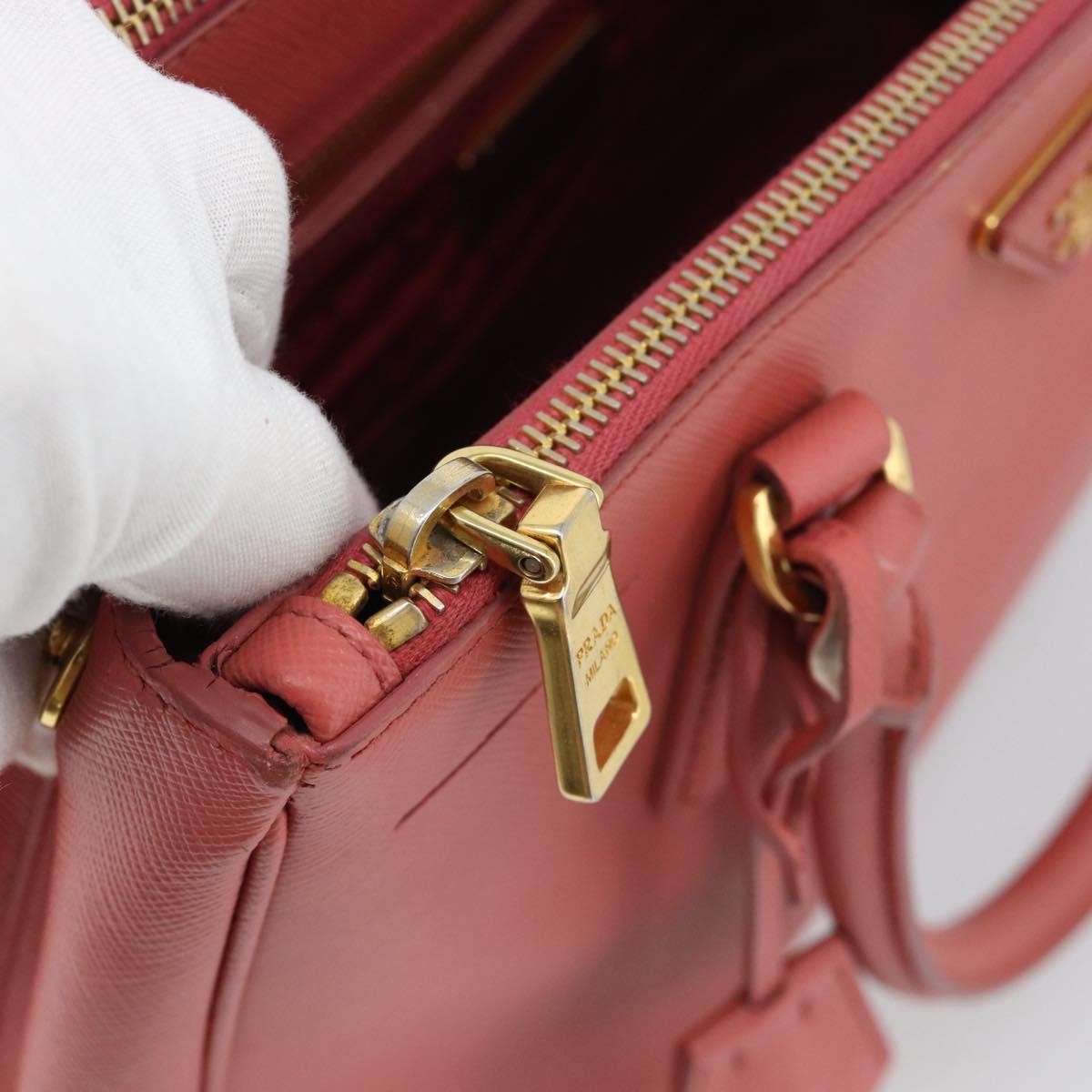 Prada Galleria Double Zip Saffiano Leather Pink Leather Tote Bag Bag (Pre-Owned)