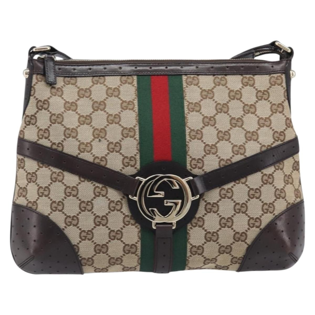 Gucci Reins Web Canvas Beige Canvas Shoulder Bag Bag (Pre-Owned)