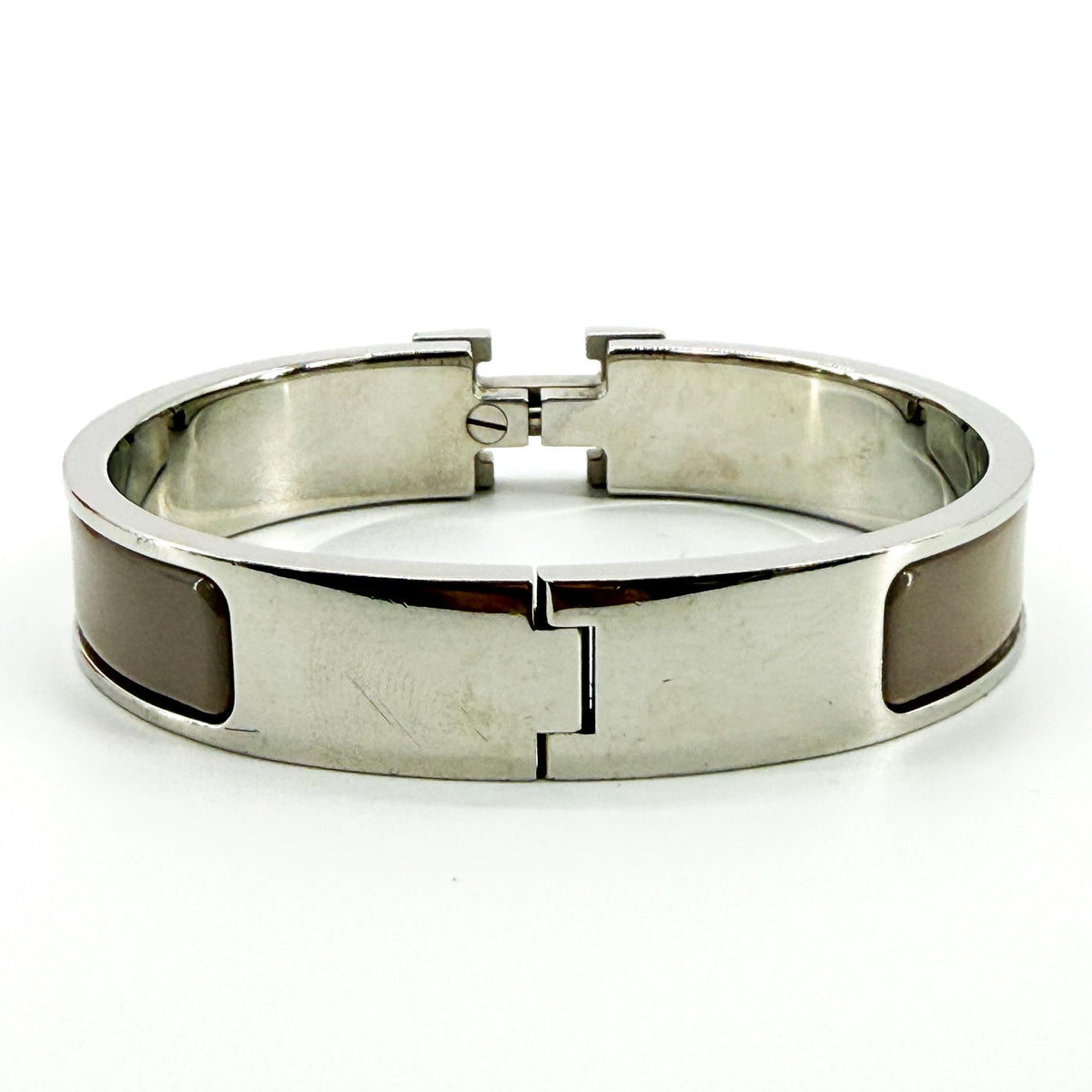Hermes Clic H Enamel Brown Silver Bracelet Jewelry (Pre-Owned)