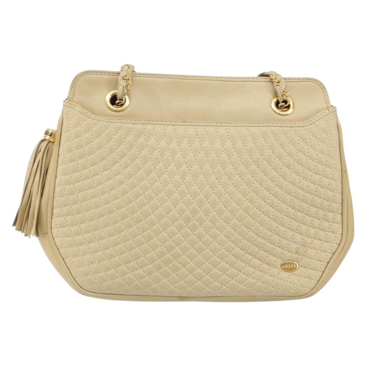 Bally Vintage Chain Quilted Leather Beige Leather Shoulder Bag Bag (Pre-Owned)