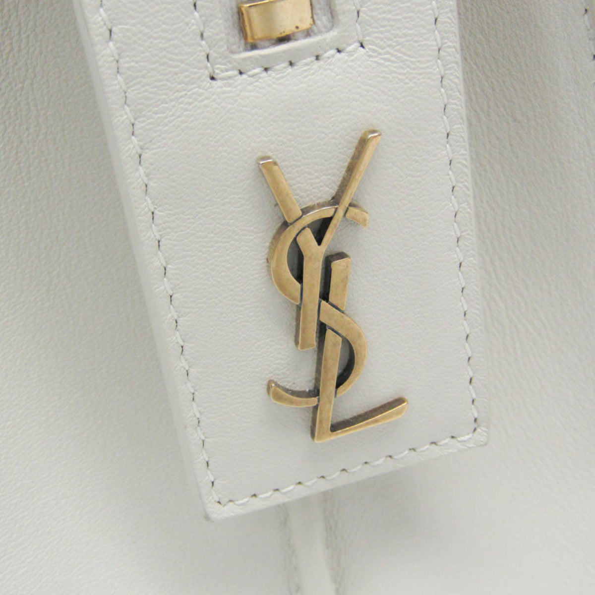 Saint Laurent East Side Smooth Leather White Leather Tote Bag Bag (Pre-Owned)