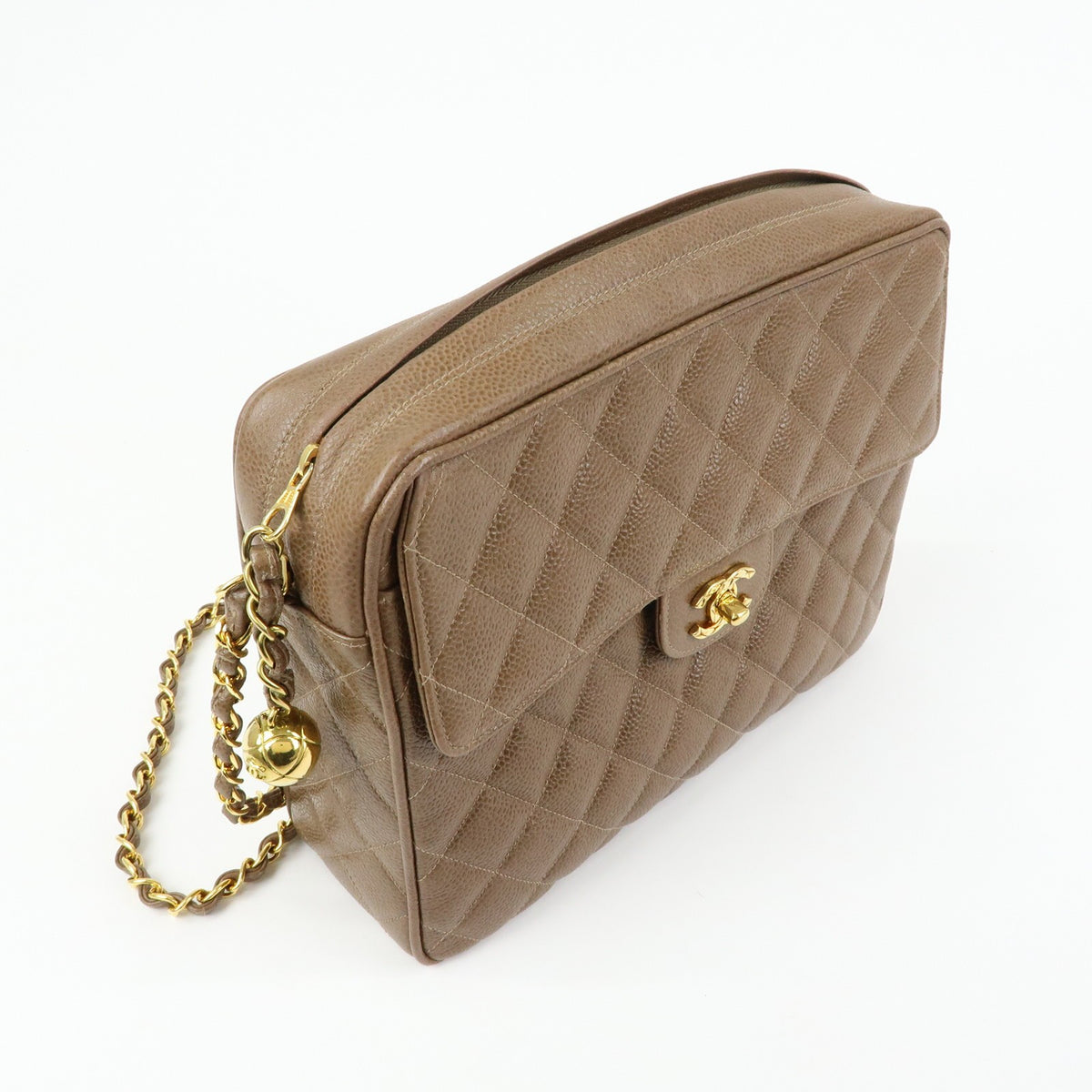Chanel Vintage Front Pocket Camera Quilted Caviar Brown Leather Handbag (Pre-Owned)