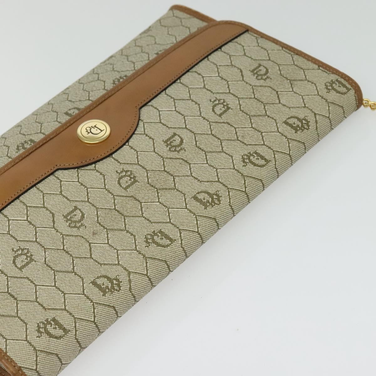 Christian Dior Vintage Honeycomb Chain Canvas Beige Canvas Bag (Pre-Owned)