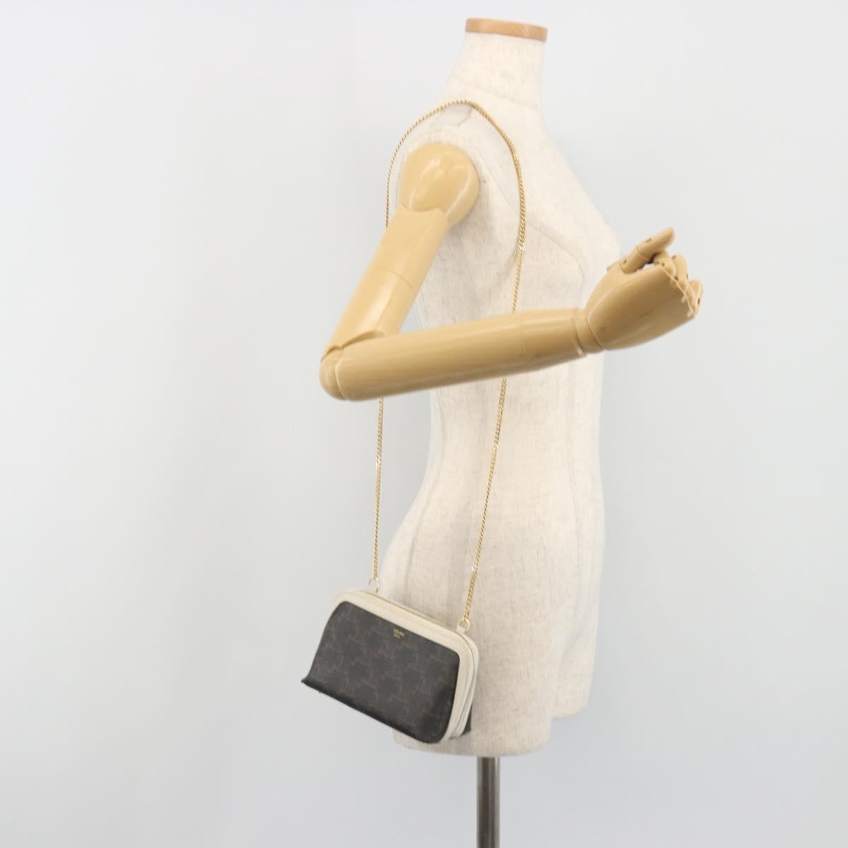Celine Zip Around Chain Clutch Triomphe Coated Canvas Brown Canvas Clutche & Pouche Bag (Pre-Owned)