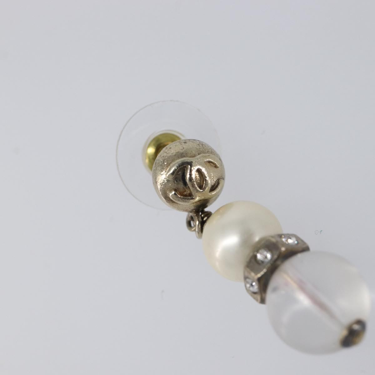 Chanel Cc Pearl Drop Faux Pearl And Metal Silver Metal Earrings Jewelry (Pre-Owned)