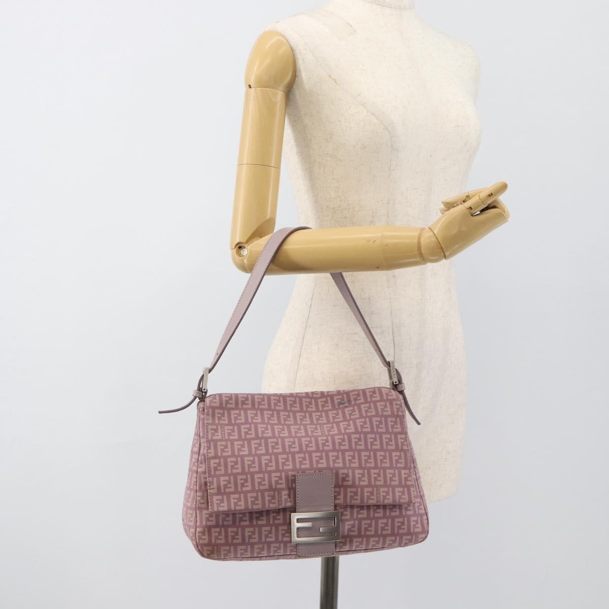 Fendi Mamma Baguette Zucca Jacquard Velvet Pink Canvas Shoulder Bag Bag (Pre-Owned)