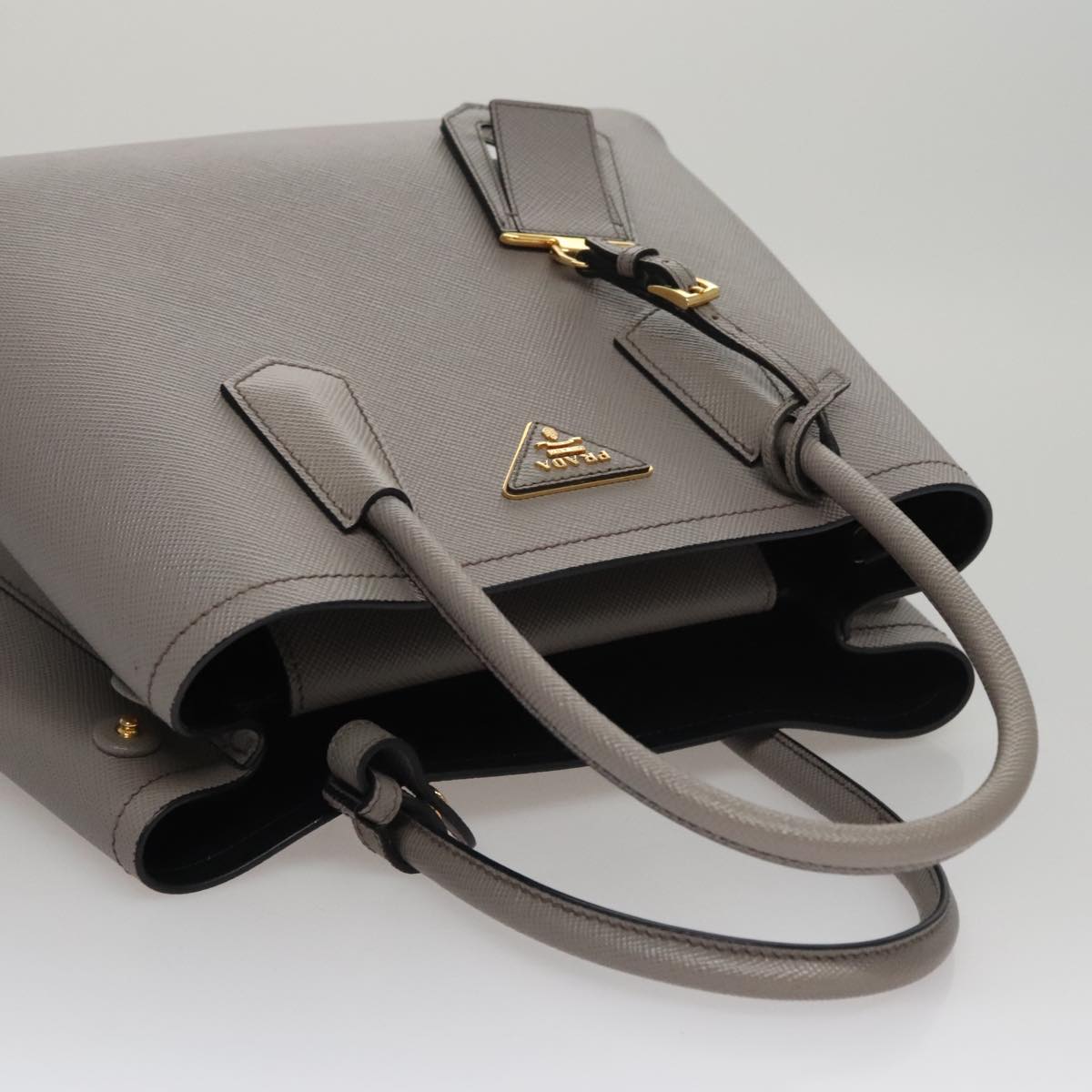 Prada Double Grey Leather Handbag (Pre-Owned)