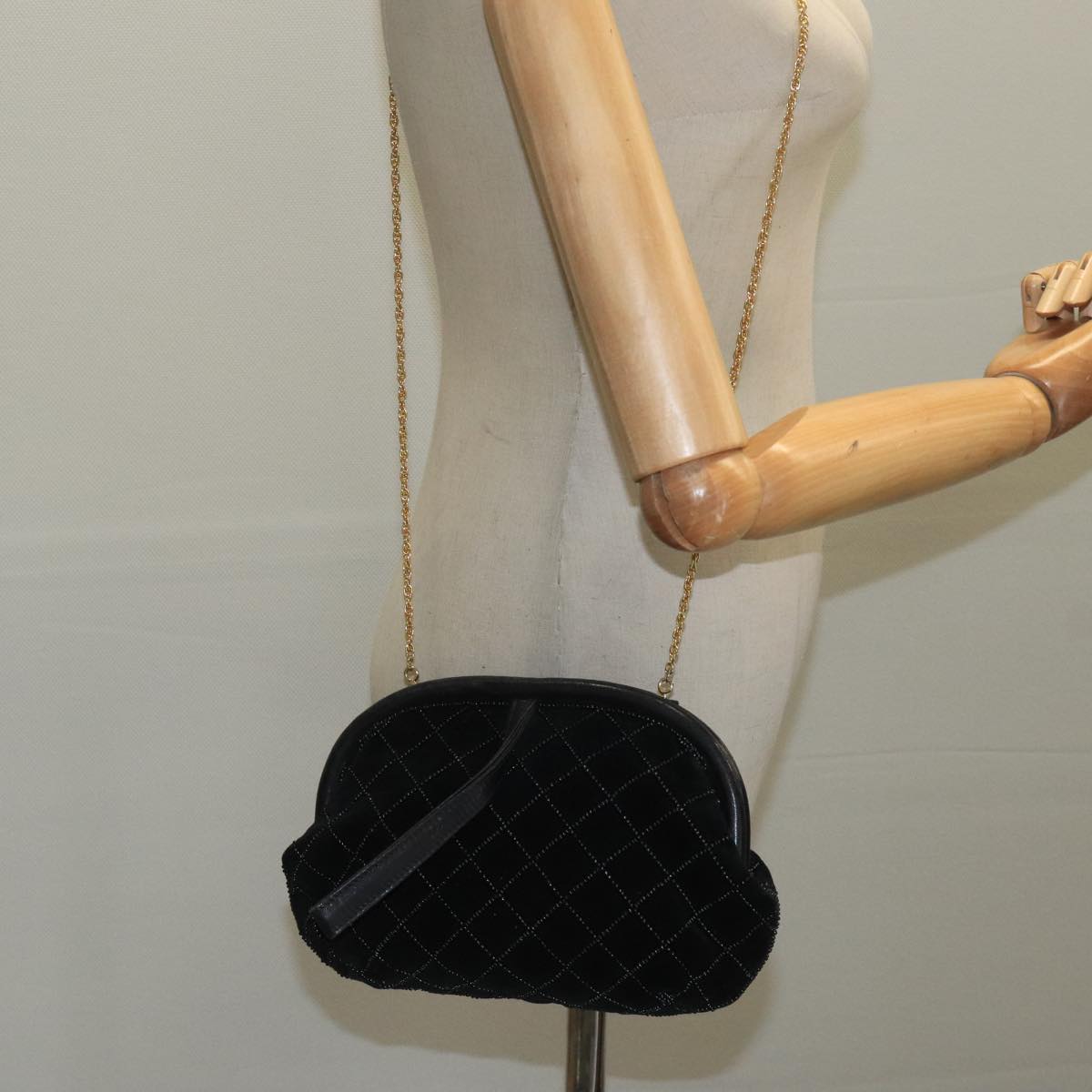 Bally Black Velvet Shoulder Bag (Pre-Owned)