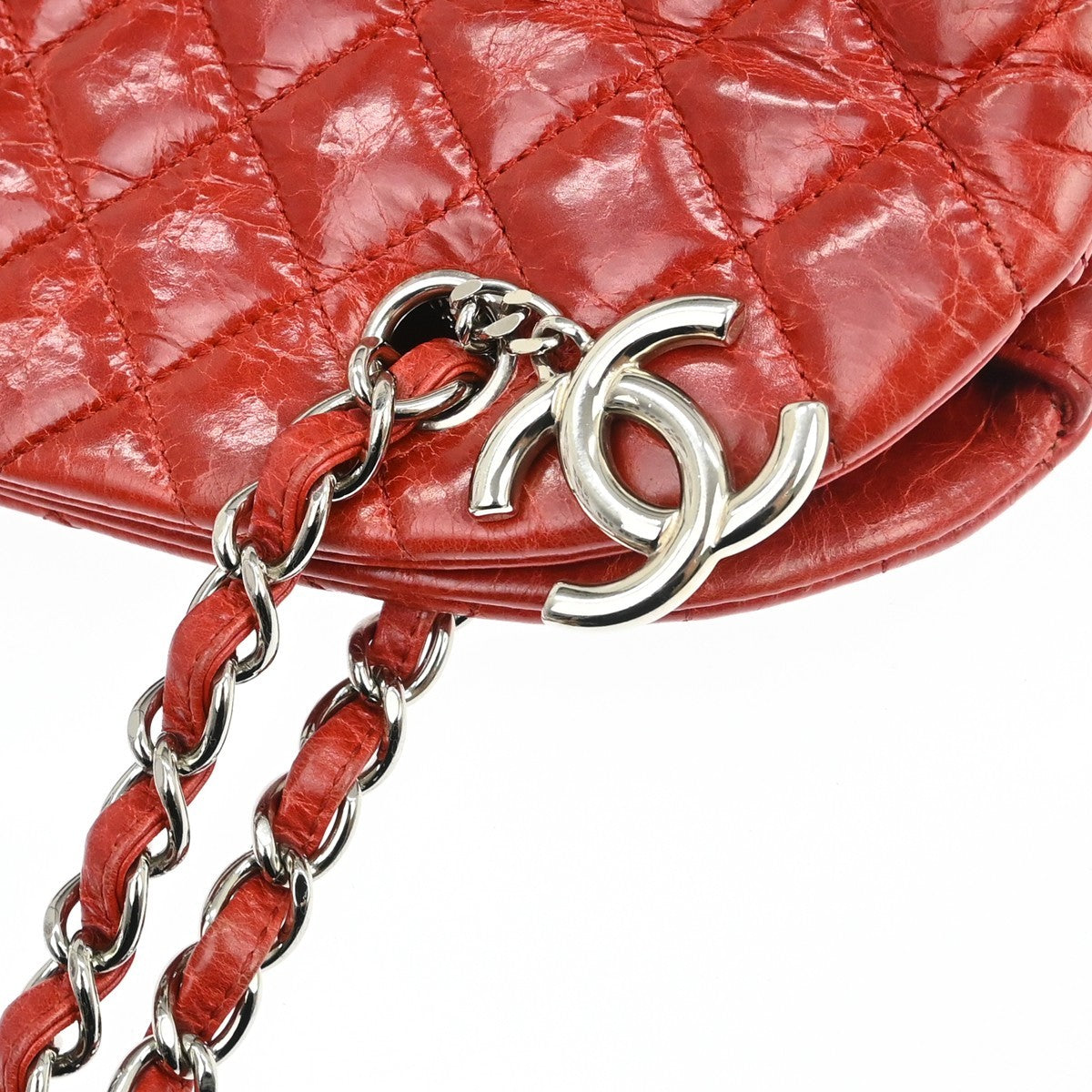 Chanel Just Mademoiselle Quilted Aged Calfskin Red Leather Shoulder Bag Bag (Pre-Owned)
