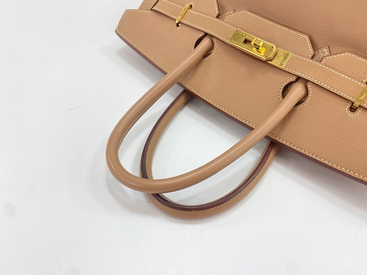 Hermes Birkin Brown Epsom With Gold Hardware Beige Calfskin Handbag (Pre-Owned)