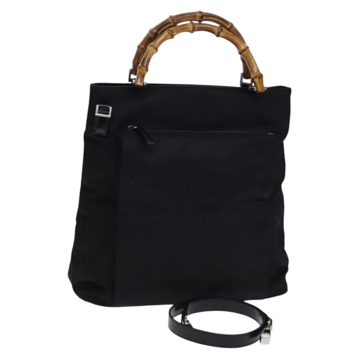 Gucci Vintage Bamboo Handle Nylon Black Nylon Tote Bag Bag (Pre-Owned)