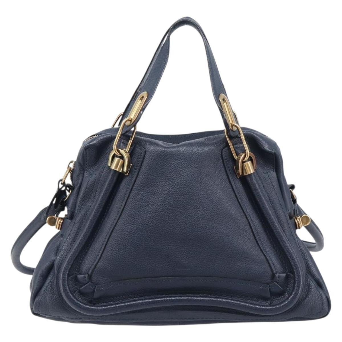 Chloe Paraty Top Handle Leather Navy Leather Handbag (Pre-Owned)
