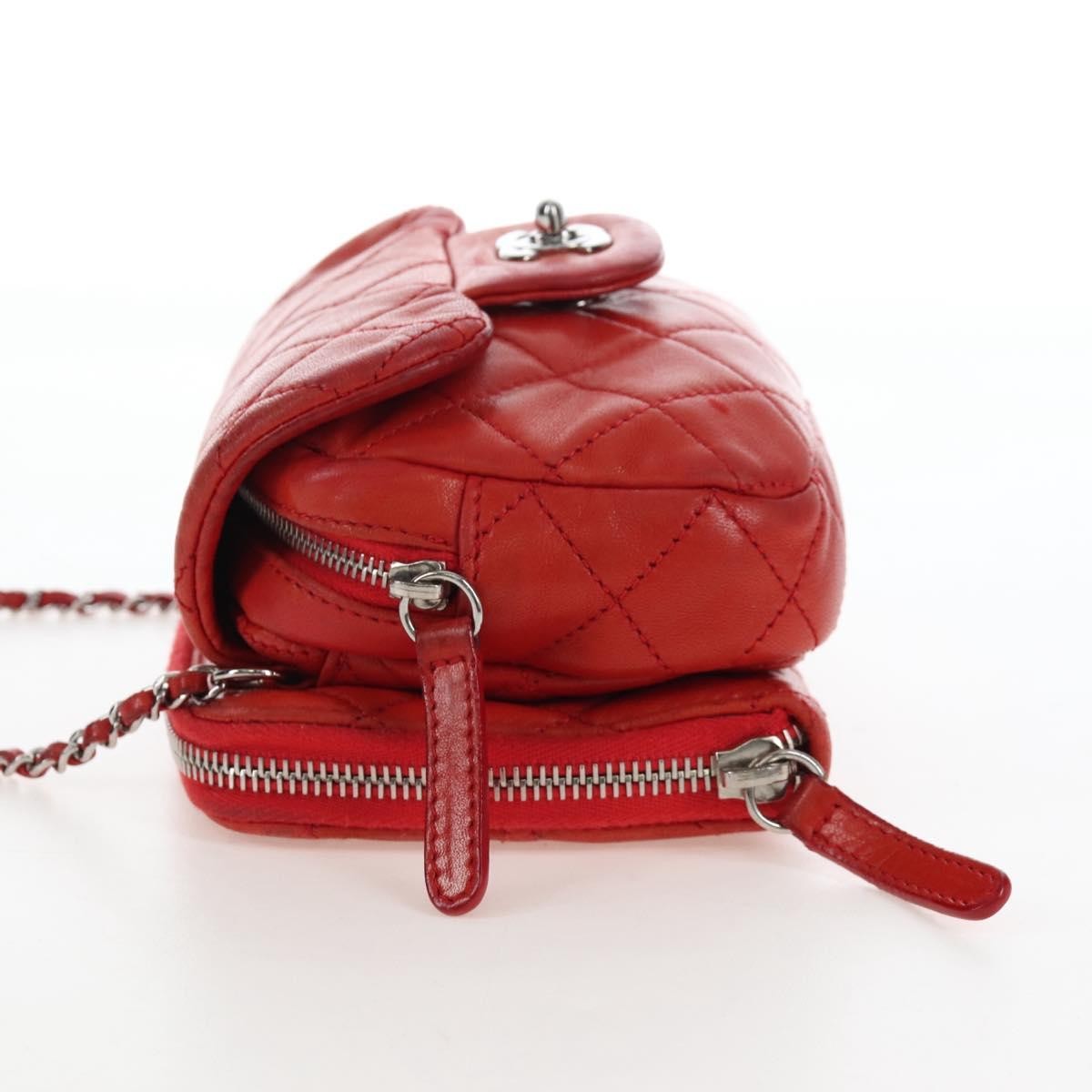 Chanel Wallet On Chain Flap Quilted Calfskin Red Leather Handbag (Pre-Owned)