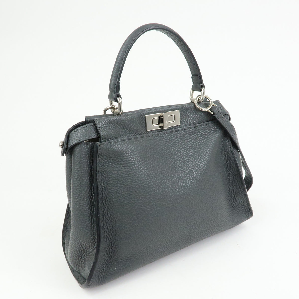 Fendi Selleria Peekaboo Leather Gray Leather Handbag (Pre-Owned)