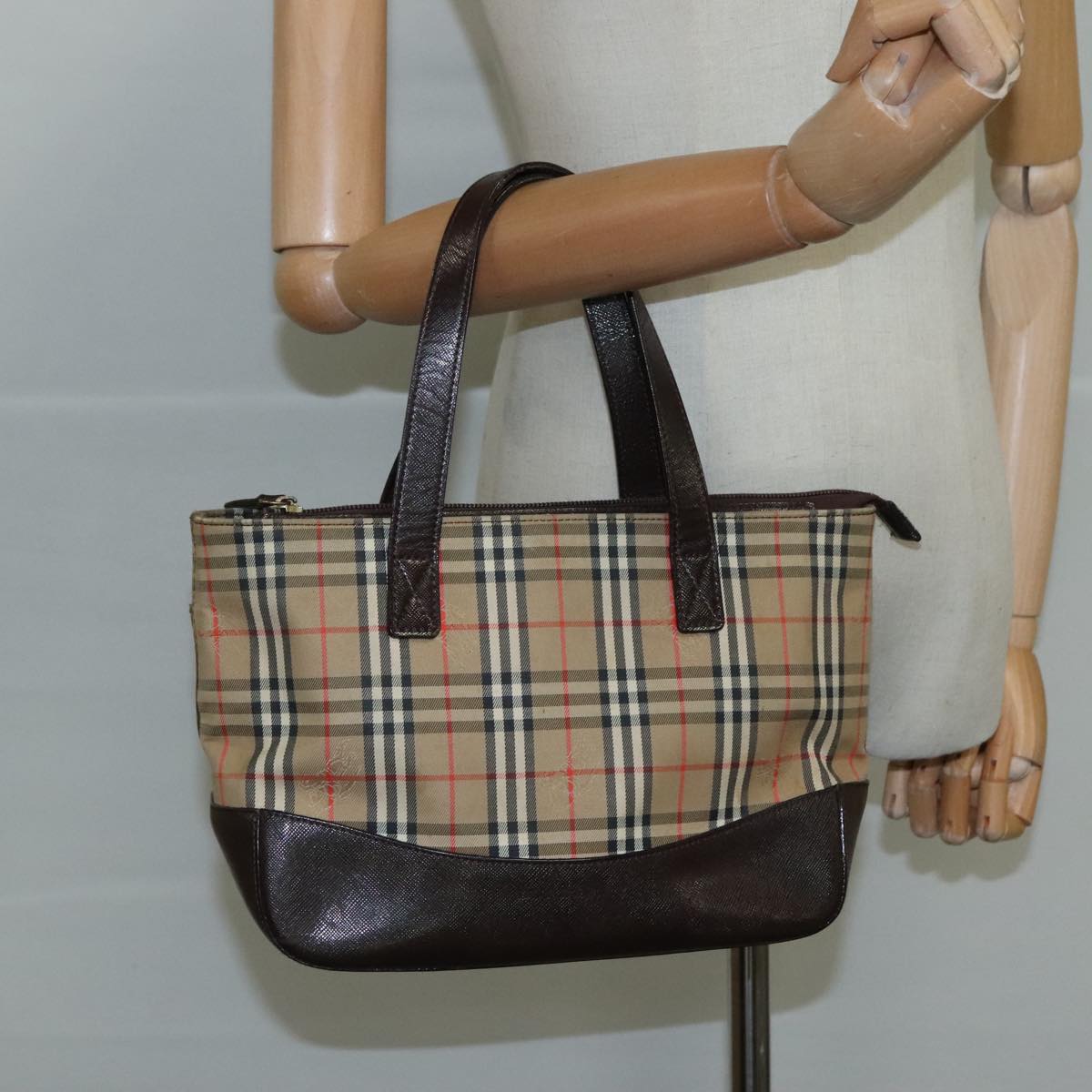 Burberry Nova Check Beige Canvas Handbag (Pre-Owned)