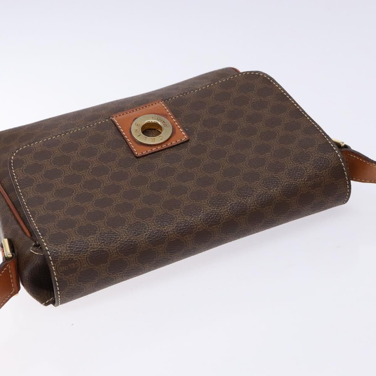 Celine Macadam Shoulder Pvc Leather Brown Canvas Bag (Pre-Owned)