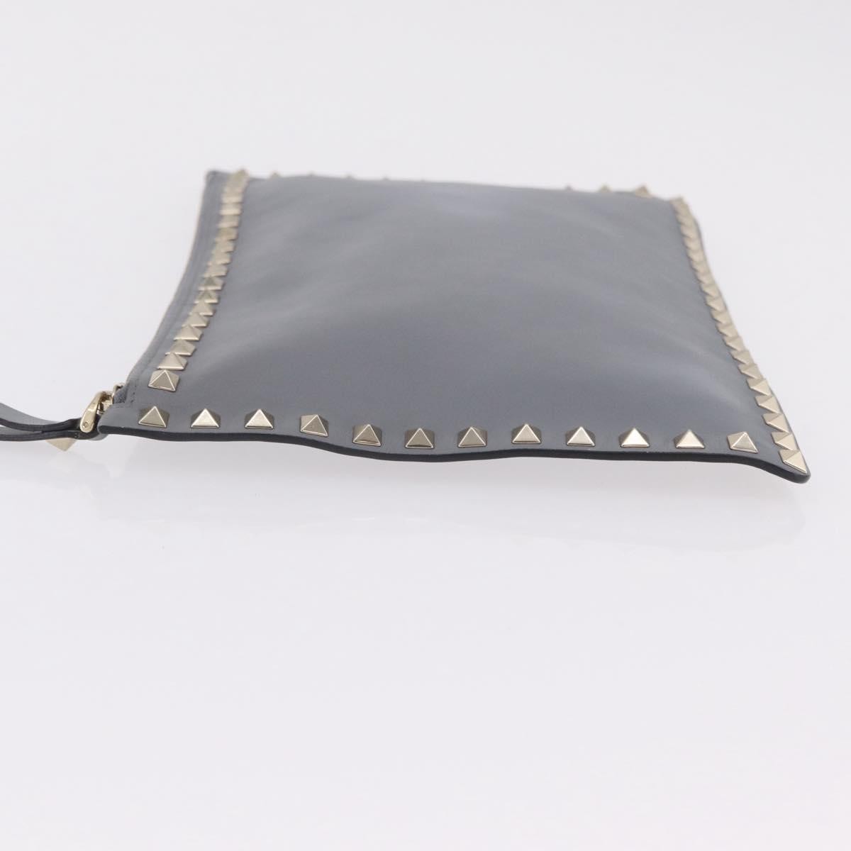 Valentino Garavani Rockstud Pouch Leather Gray Leather Clutche & Pouche Bag (Pre-Owned)