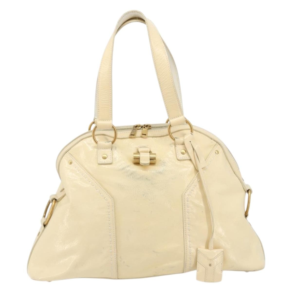 Saint Laurent Muse Shoulder Leather White Patent_Leather Handbag (Pre-Owned)