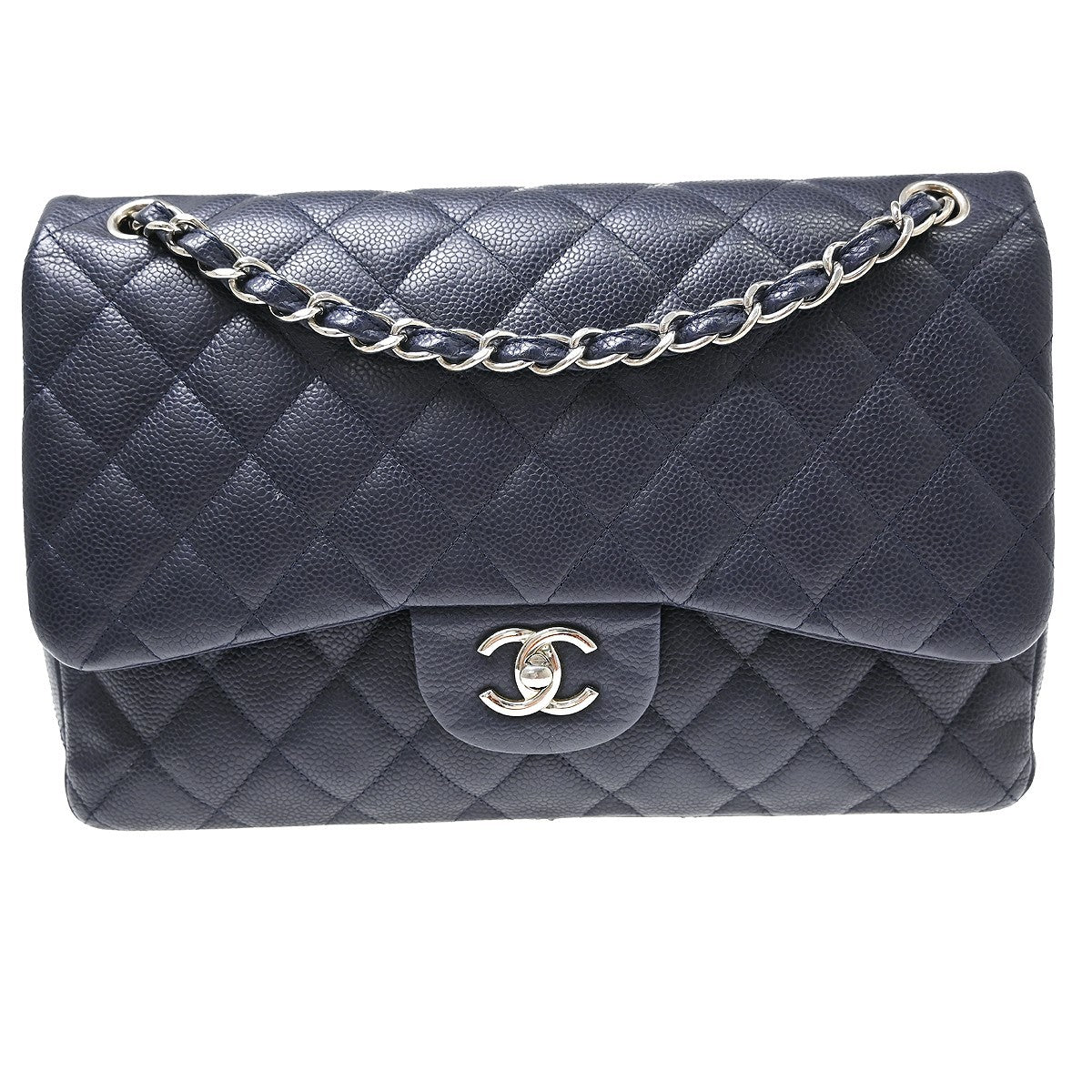 Chanel Vintage Classic Double Flap Quilted Caviar Navy Leather Shoulder Bag Bag (Pre-Owned)