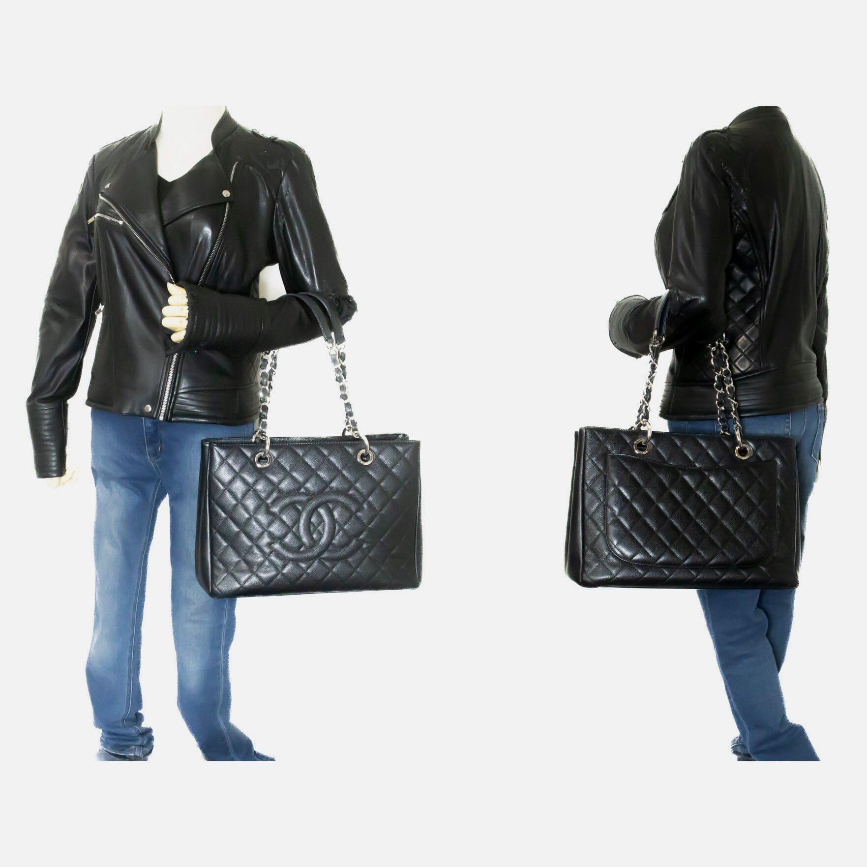 Chanel Shopping Black Leather Shoulder Bag (Pre-Owned)