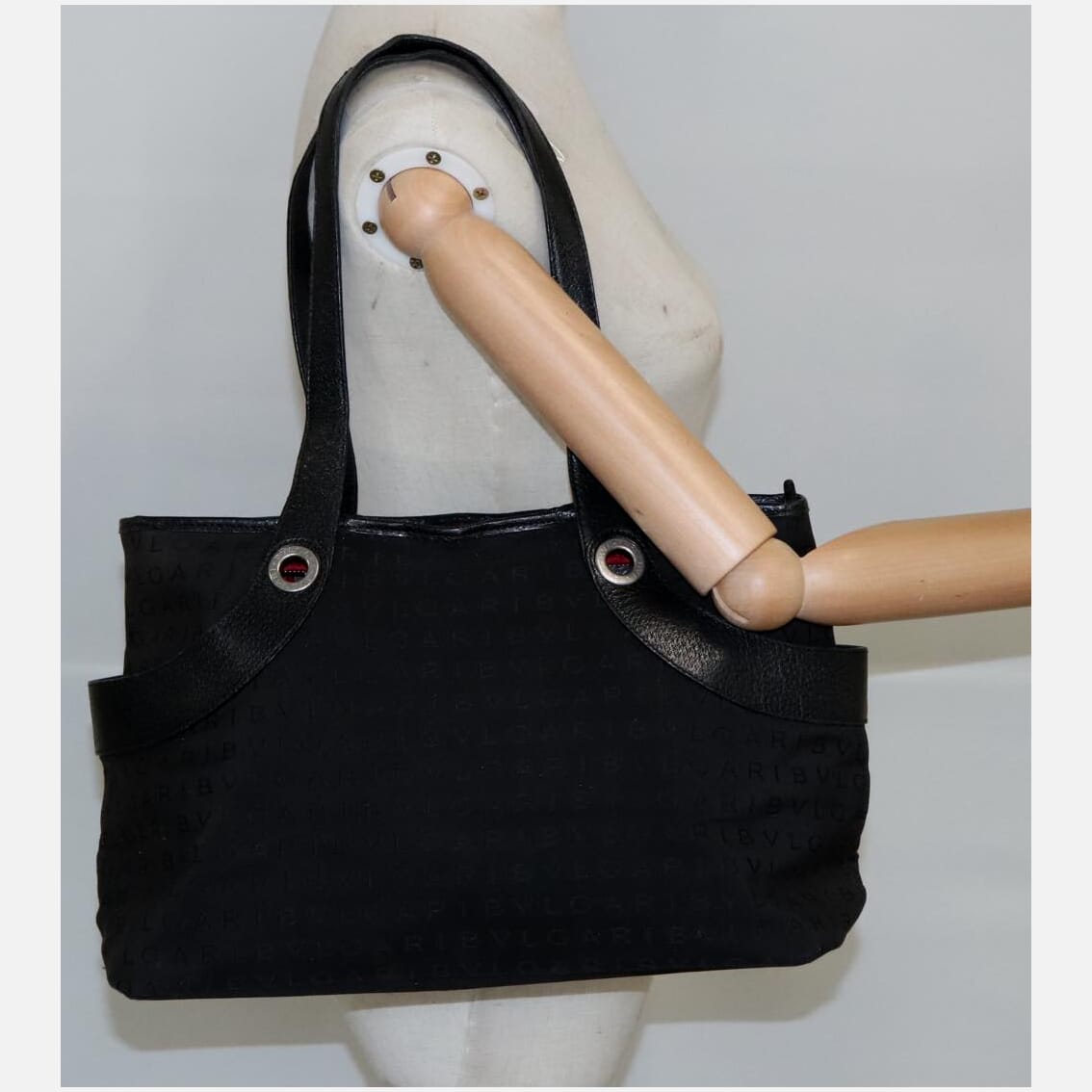 Bulgari Logo Mania Black Canvas Tote Bag (Pre-Owned)