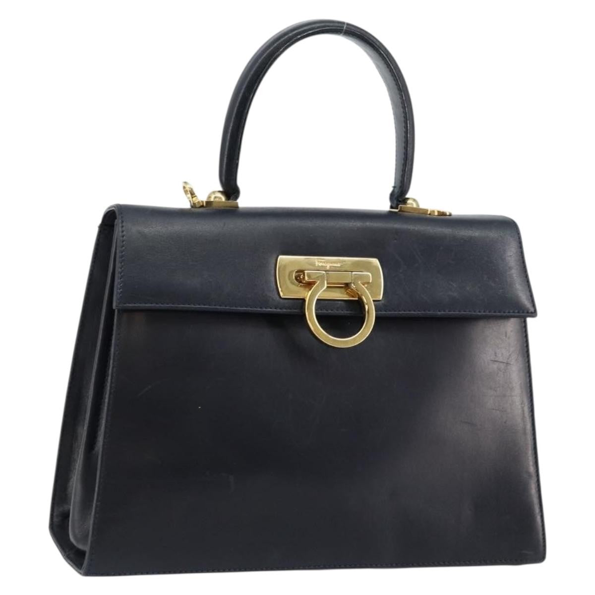Salvatore Ferragamo Gancini Convertible Top Handle Leather Navy Leather Handbag (Pre-Owned)