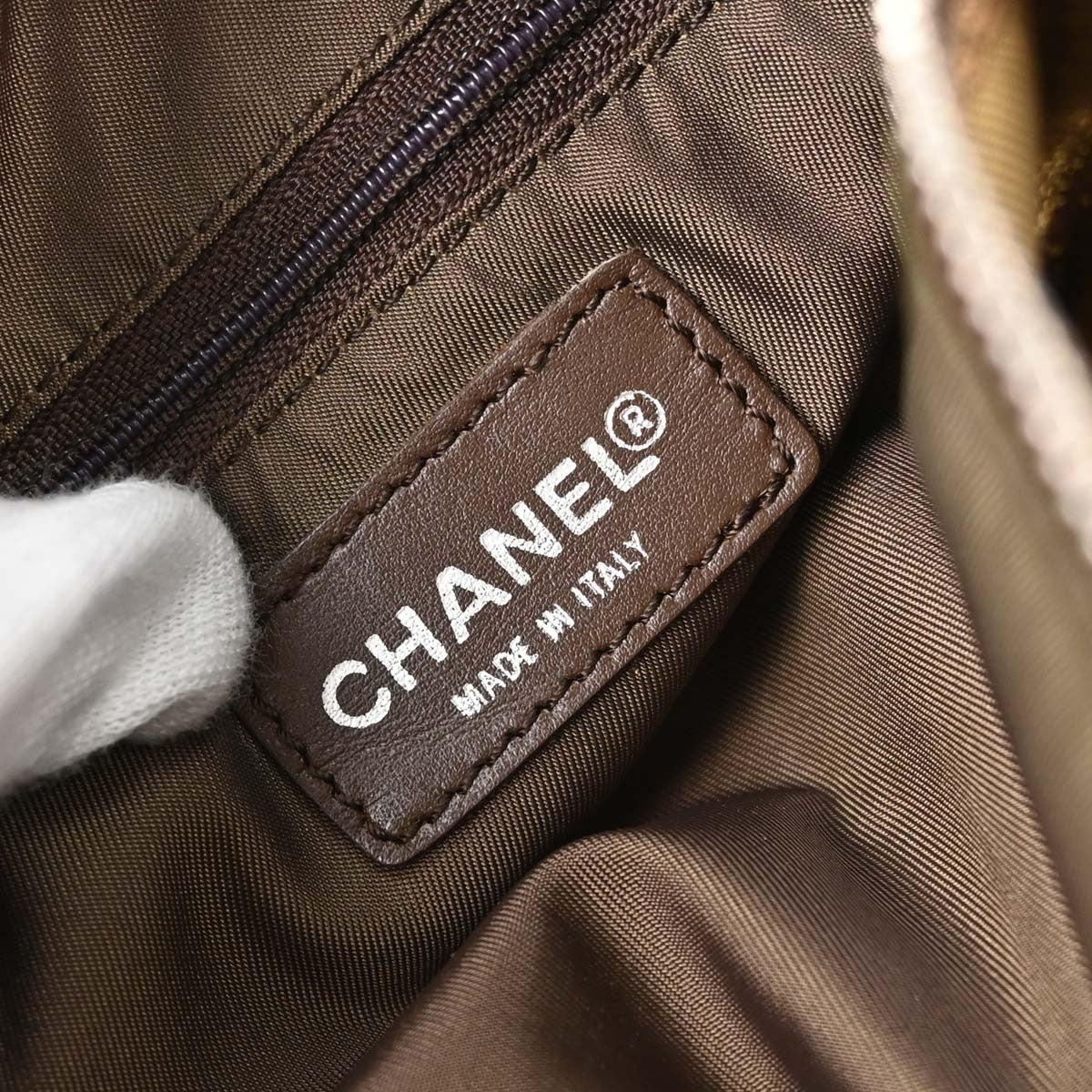 Chanel Travel Line Barrel Nylon Khaki Nylon Travel Bag Bag (Pre-Owned)