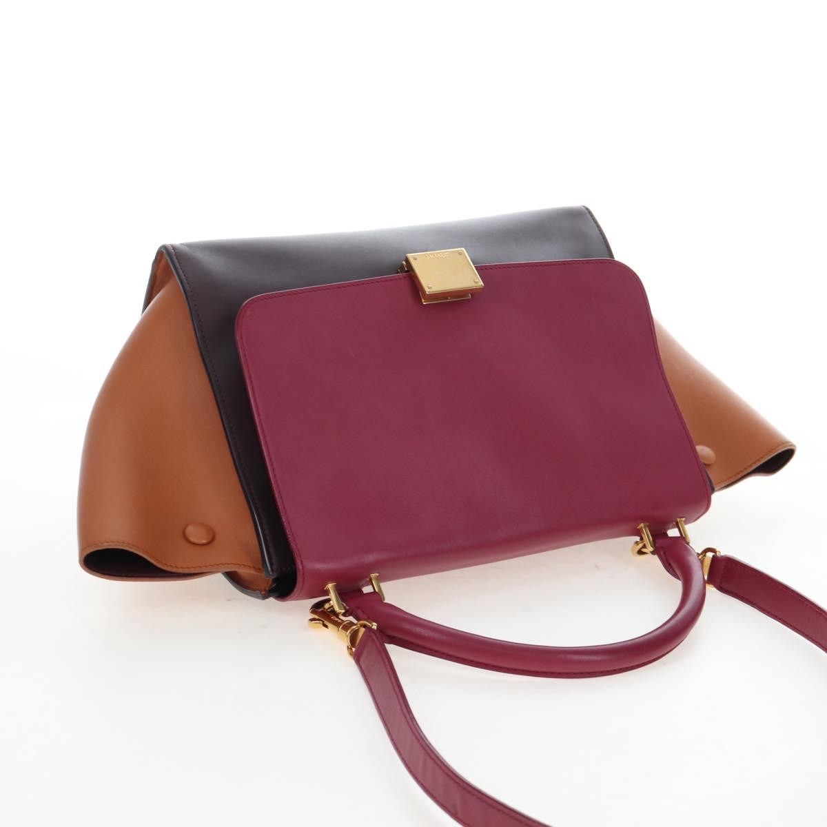 Celine Tricolor Trapeze Leather Burgundy Leather Handbag (Pre-Owned)