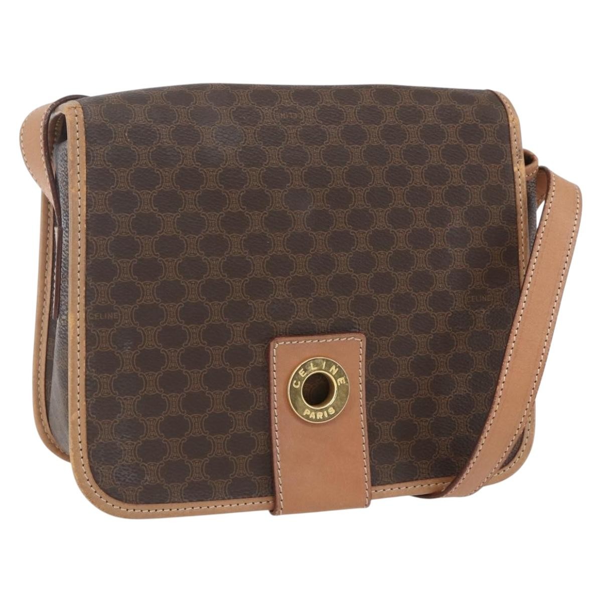 Celine Vintage Macadam Circle Logo Canvas And Leather Brown Canvas Shoulder Bag Bag (Pre-Owned)