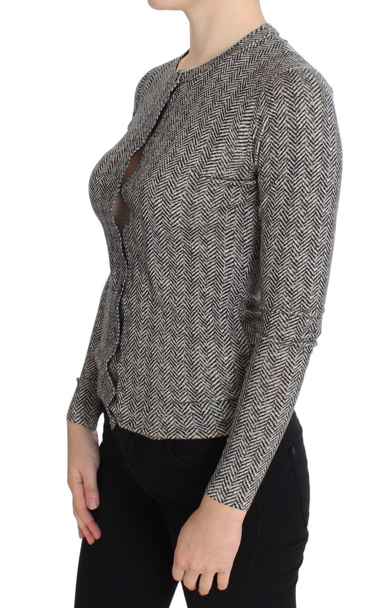 Dolce & Gabbana Black White Wool Top Cardigan Women's Sweater
