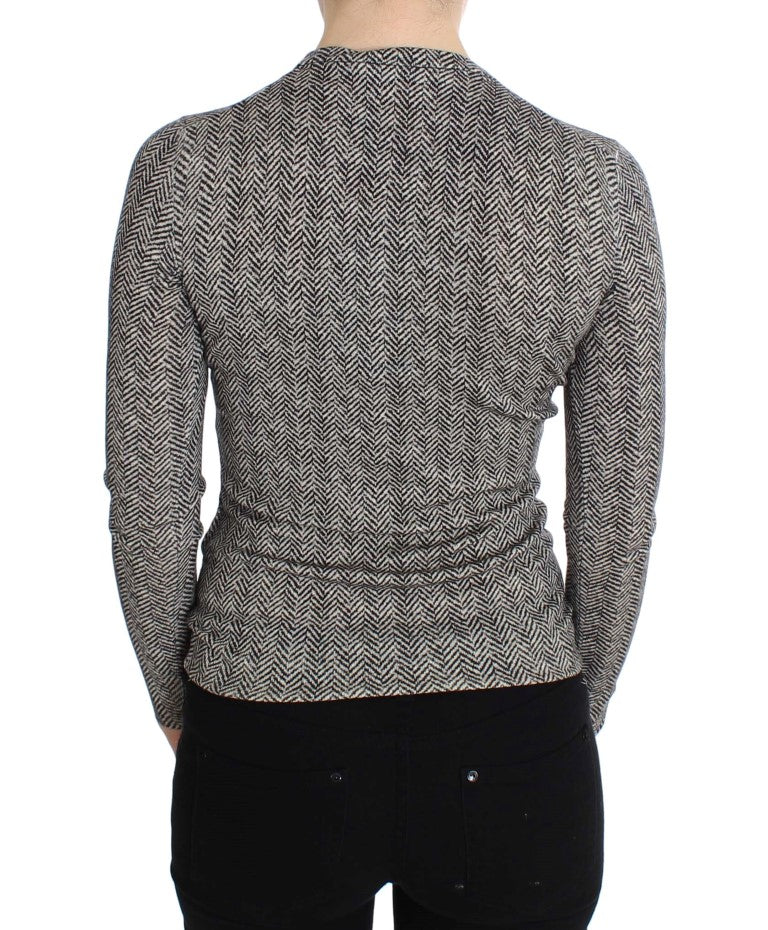 Dolce & Gabbana Black White Wool Top Cardigan Women's Sweater