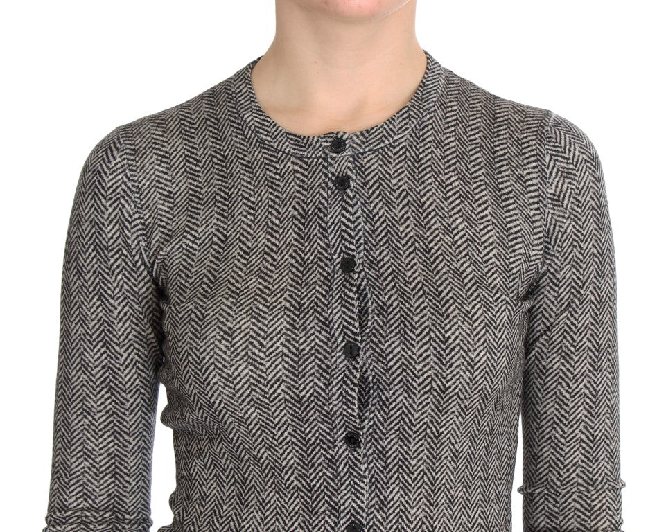 Dolce & Gabbana Black White Wool Top Cardigan Women's Sweater