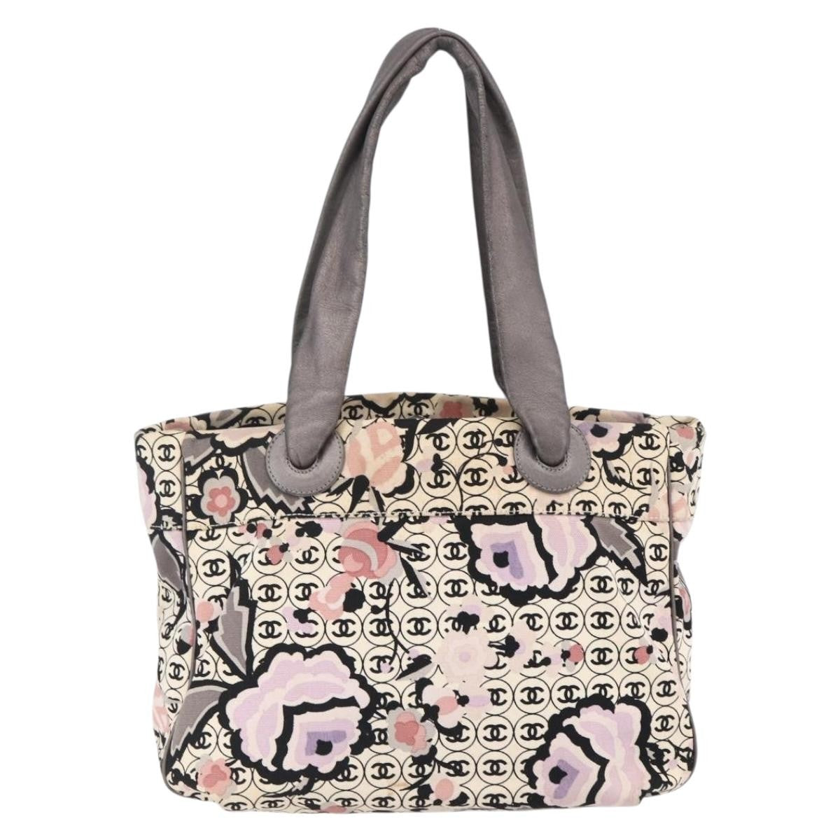 Chanel Vintage Floral Beige Canvas Tote Bag Bag (Pre-Owned)