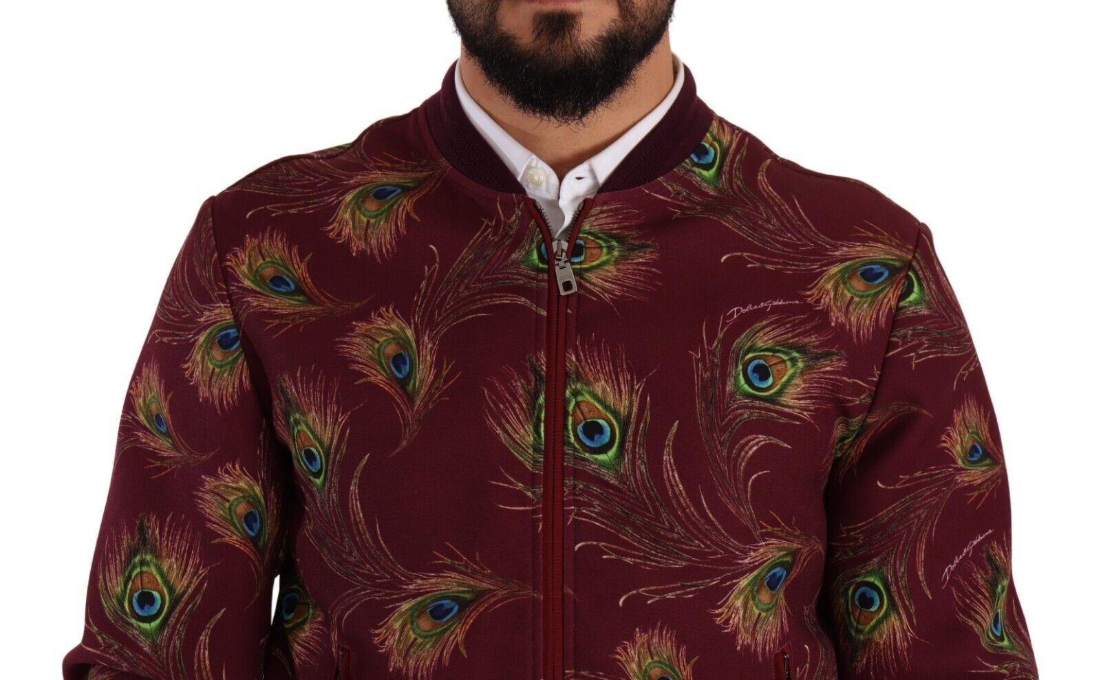 Dolce & Gabbana Red Peacock Polyester Stretch Full Zip Men's Jacket