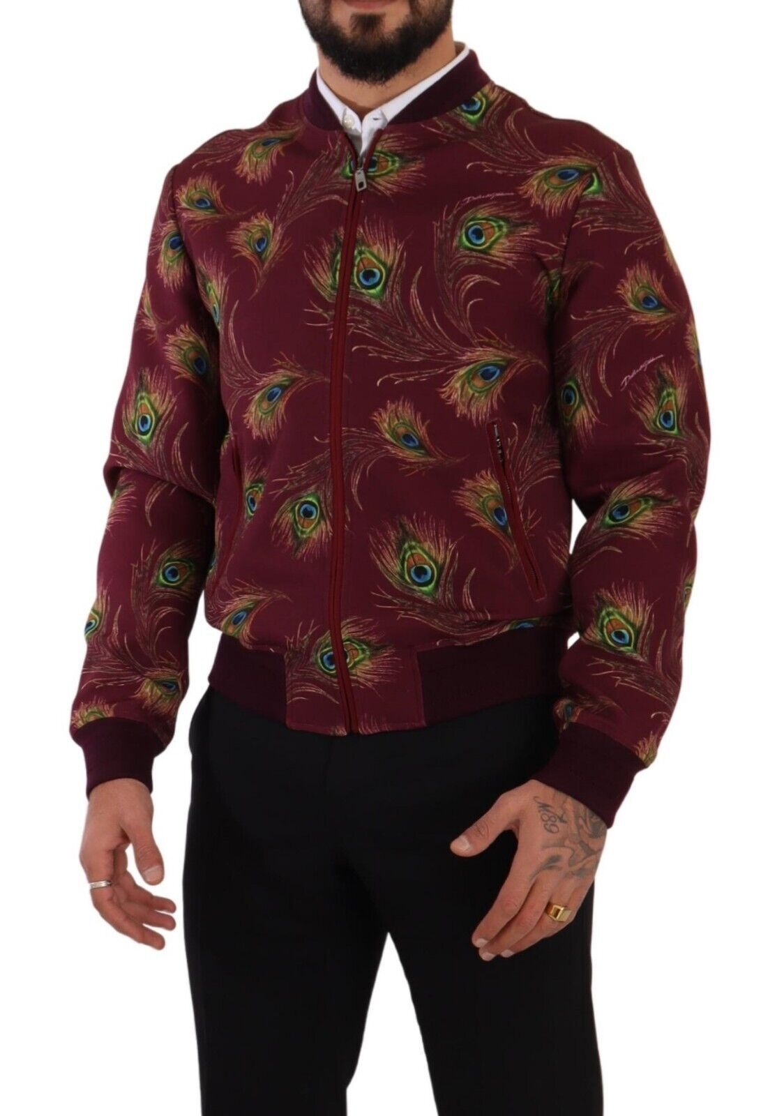 Dolce & Gabbana Red Peacock Polyester Stretch Full Zip Men's Jacket