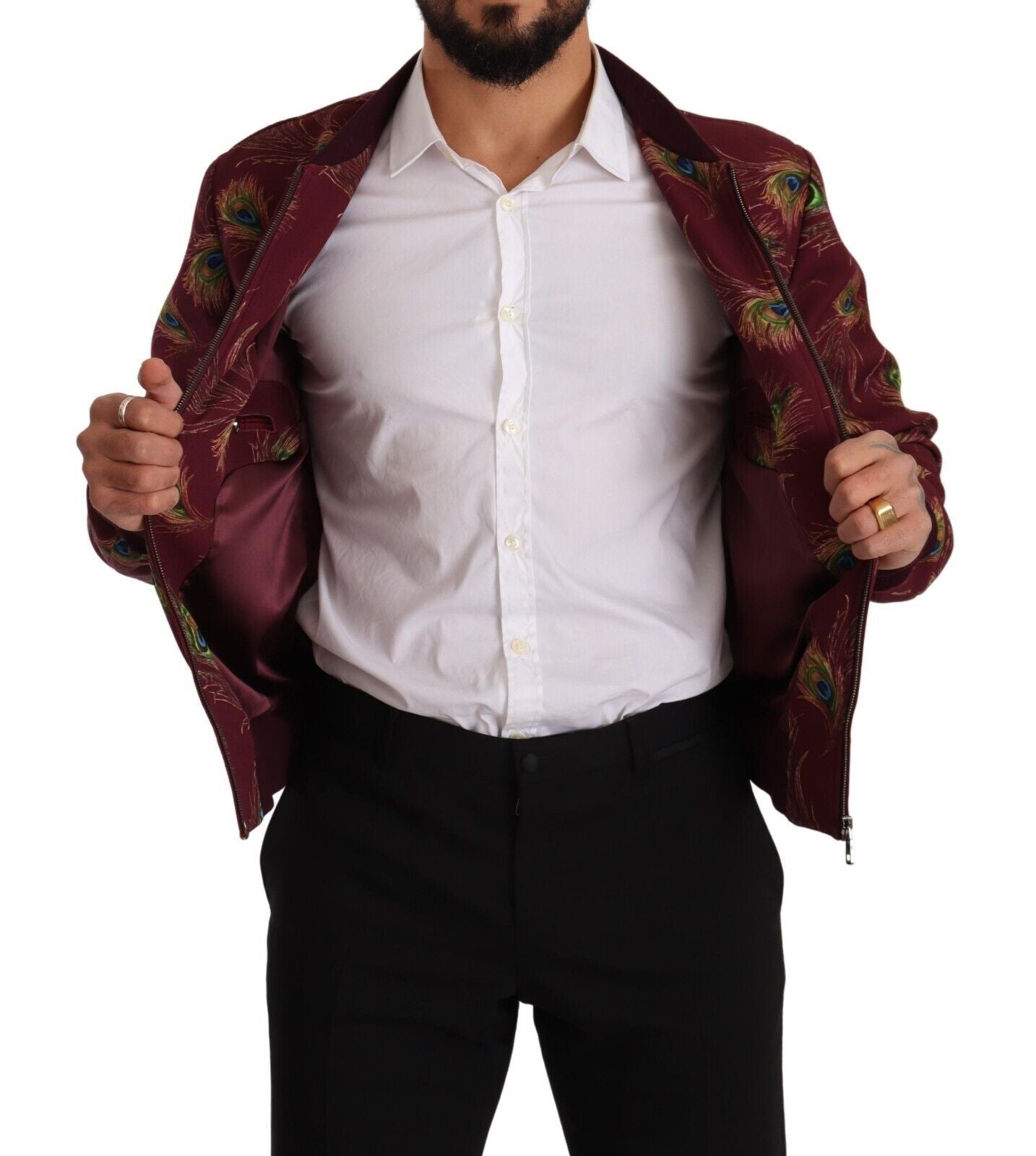 Dolce & Gabbana Red Peacock Polyester Stretch Full Zip Men's Jacket