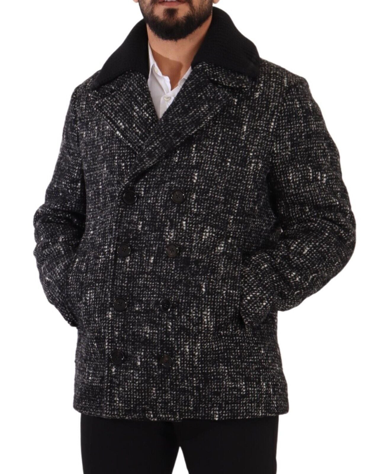 Dolce & Gabbana Black Wool Double Breasted Coat Men Men's Jacket