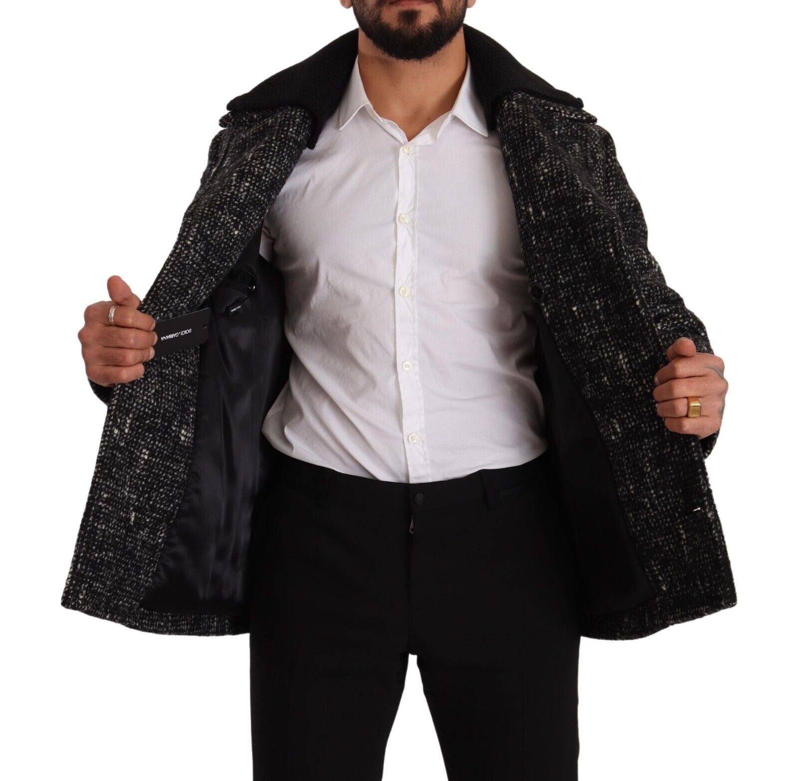 Dolce & Gabbana Black Wool Double Breasted Coat Men Men's Jacket