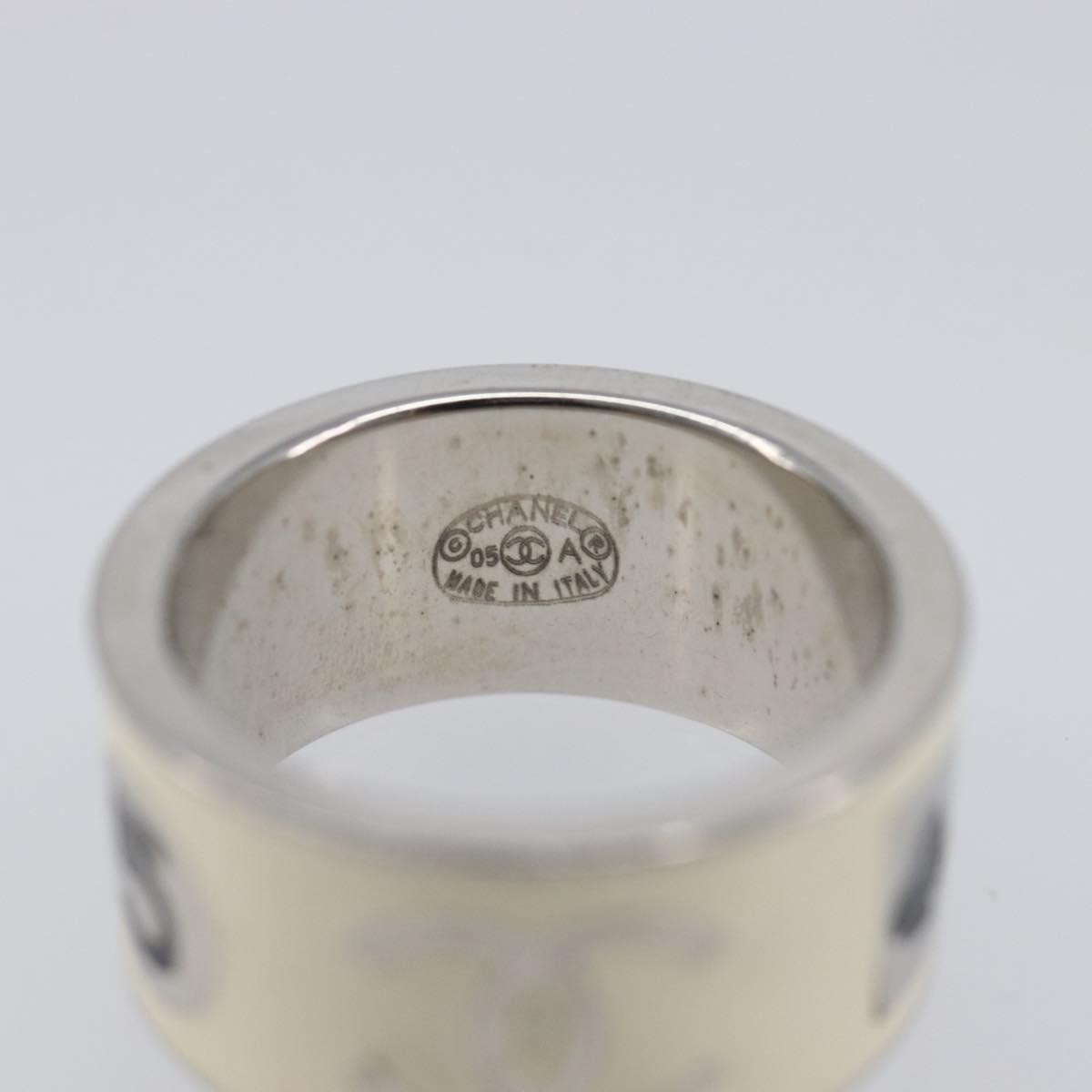 Chanel Heart Band Metal And Enamel Silver Metal Ring Jewelry (Pre-Owned)