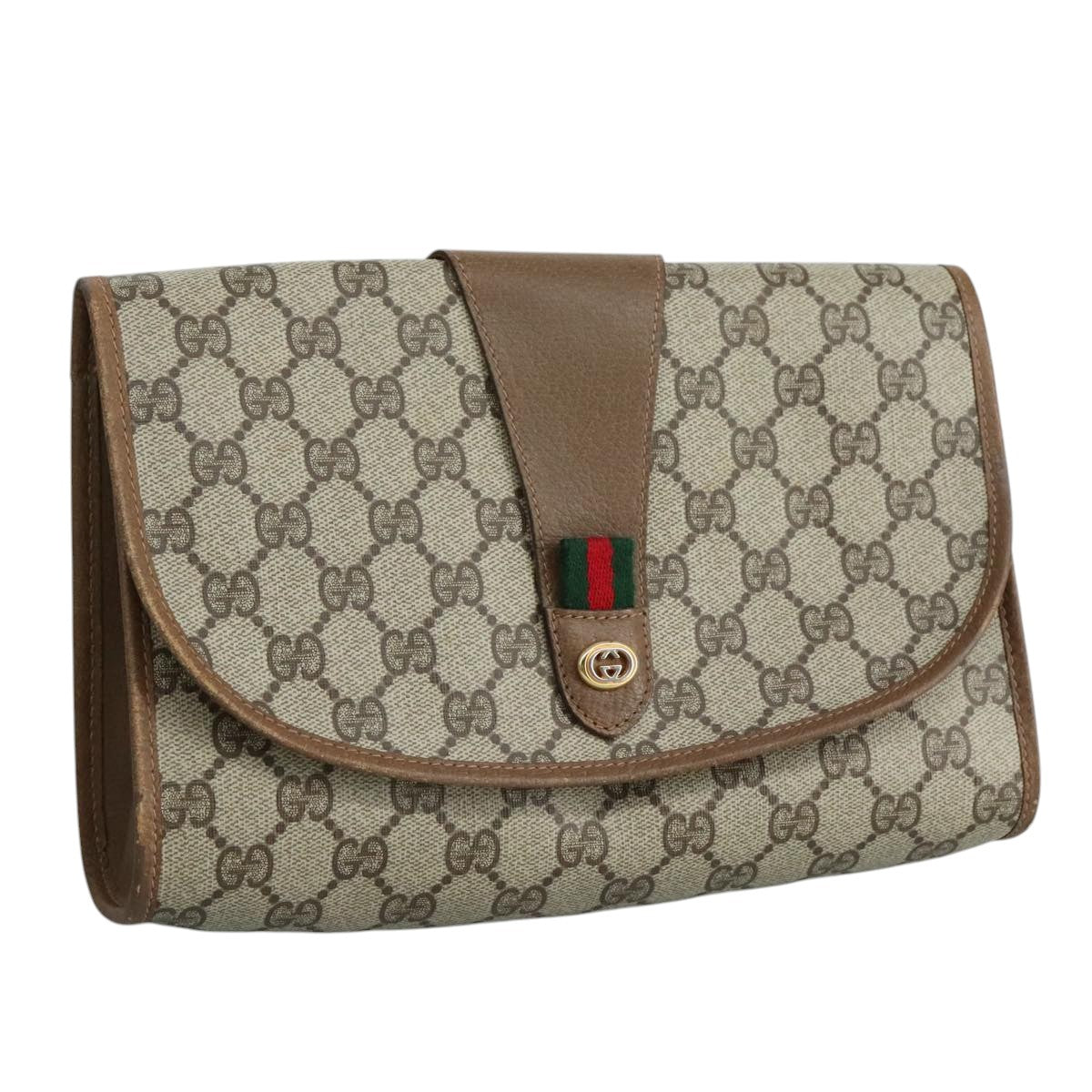 Gucci Ophidia Beige Canvas Clutch Bag (Pre-Owned)