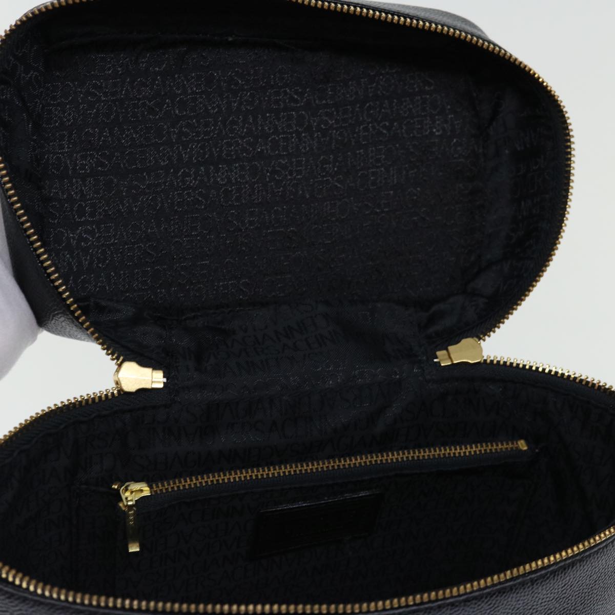 Versace Vanity Black Leather Handbag (Pre-Owned)