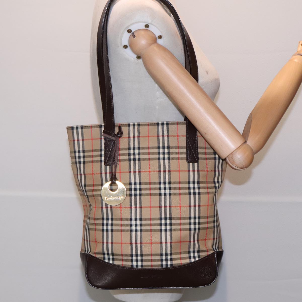 Burberry Nova Check Beige Canvas Shoulder Bag (Pre-Owned)