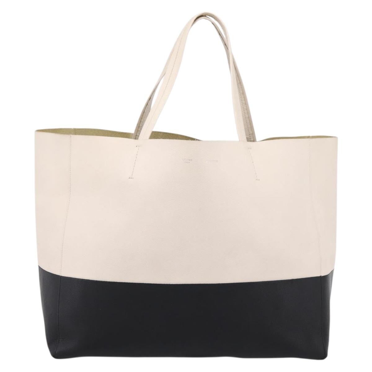Celine Cabas Leather White Leather Tote Bag Bag (Pre-Owned)